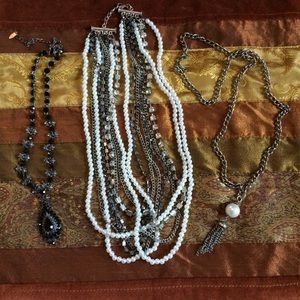 Classy Dressy Faux Diamond Pearl Crystal Necklace Lot of 3